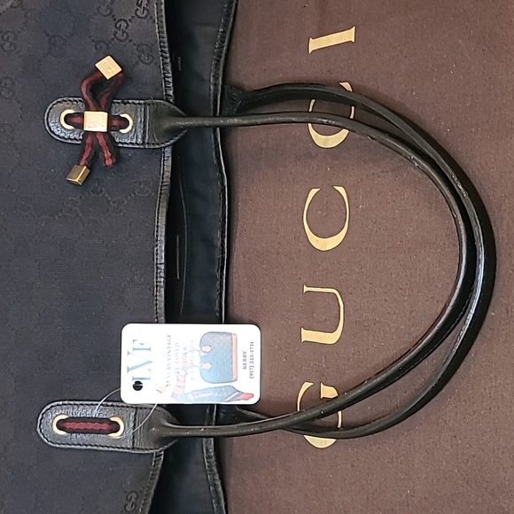 GUCCI 1990'S  VINTAGE GG CANVAS/LEATHER LARGE PRINCY TOTE W WEBBING DETAIL - Picture 17 of 17